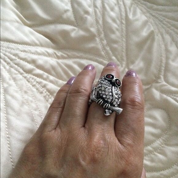 NWT Silver Plated owl ring Austrian Crystals - Picture 7 of 9
